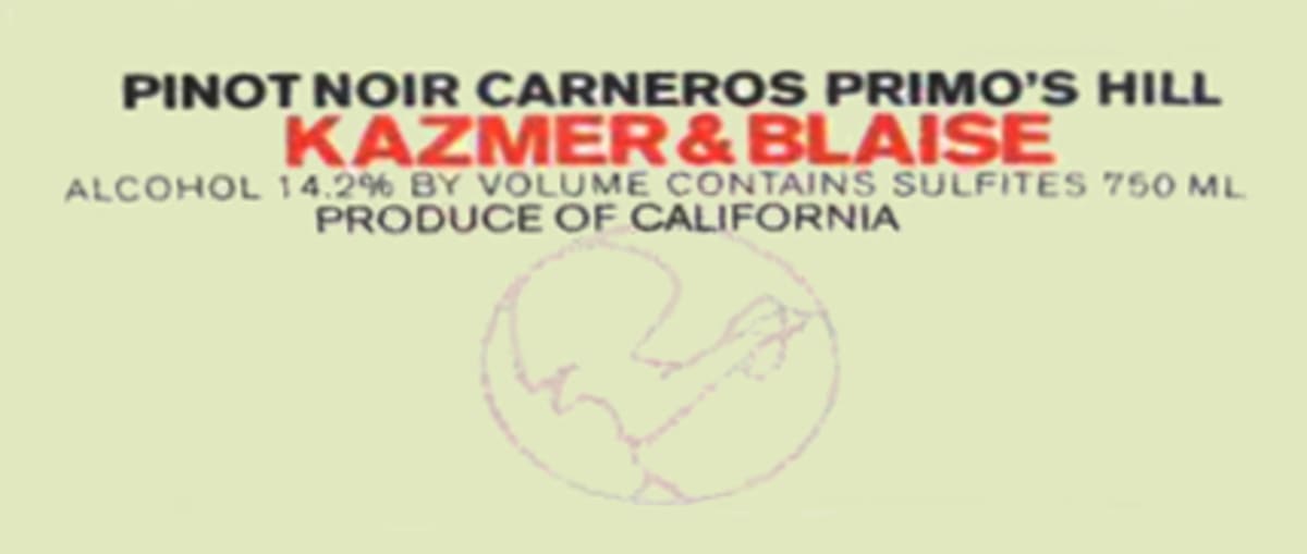 Tricycle Wine Company Primo's Hill Pinot Noir 2007 Front Label