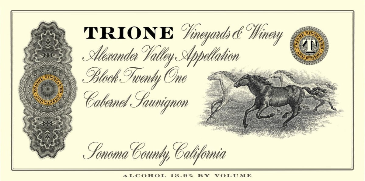 Trione Twenty One Cabernet Sauvignon 2010 Front Label