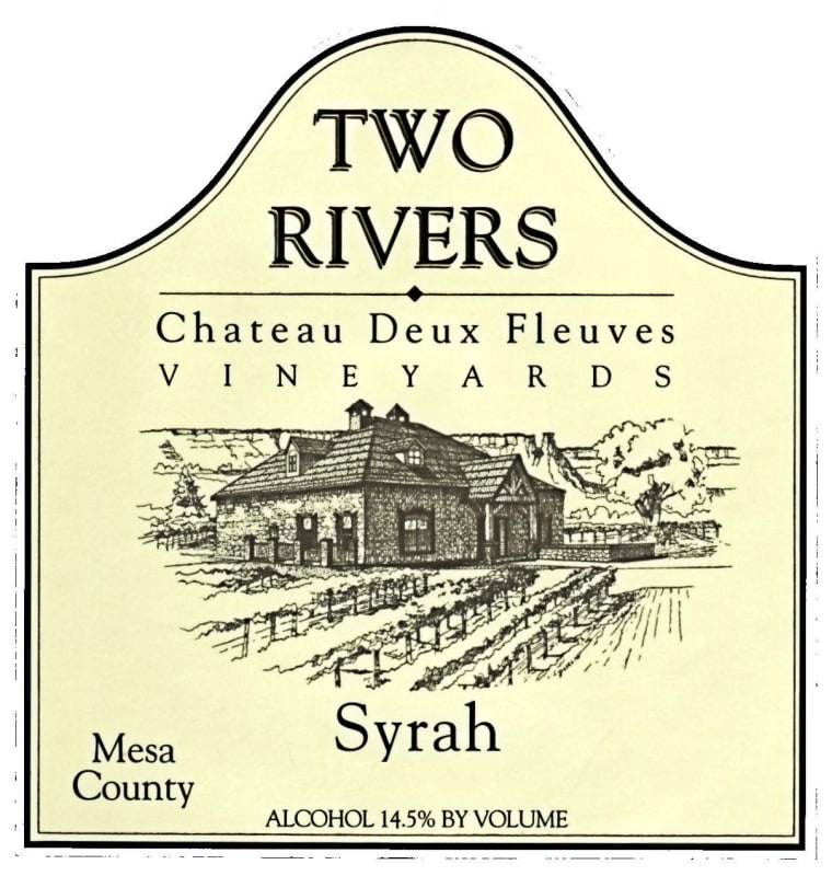 Two Rivers Winery and Chateau Mesa County Deux Fleuves Vineyards Syrah 2014 Front Label