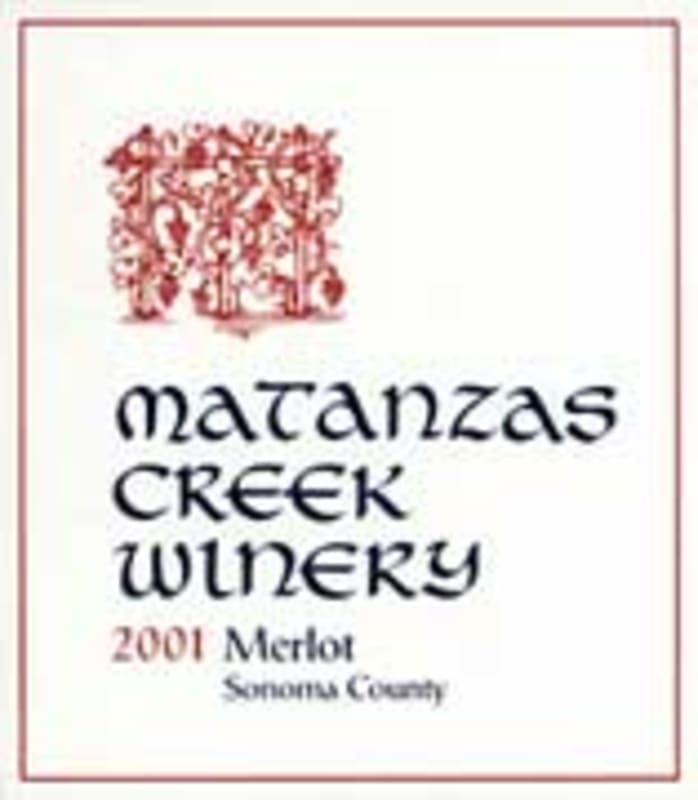 Matanzas Creek Sonoma County Merlot 2001 Front Label