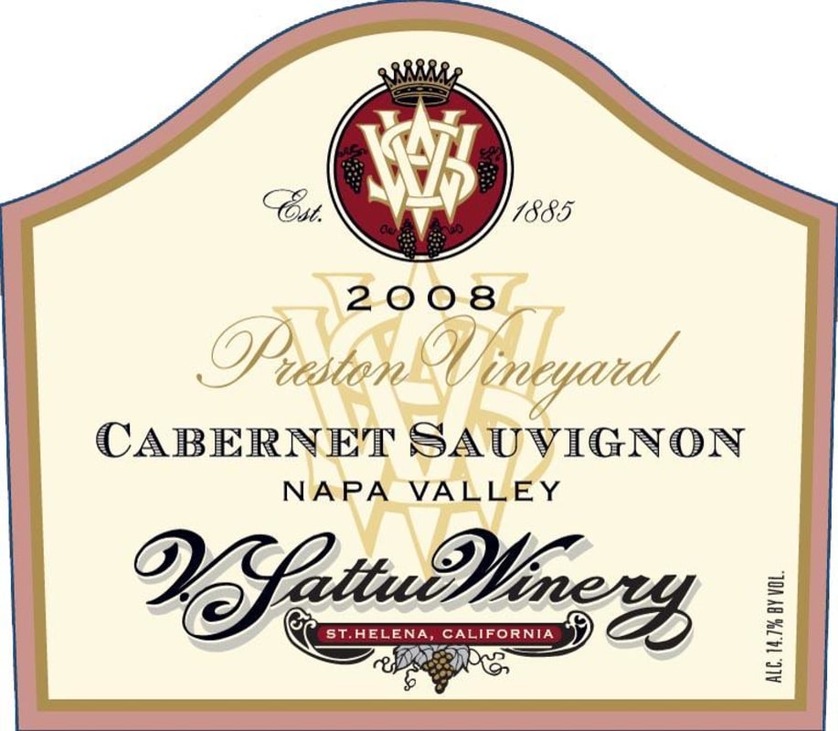 V. Sattui Preston Vineyard Cabernet Sauvignon 2008 Front Label