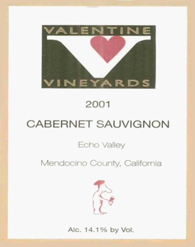 Valentine Vineyards Echo Valley Cabernet Sauvignon 2001 Front Label