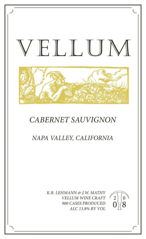 Vellum Wines Vellum Cabernet Sauvignon 2008 Front Label