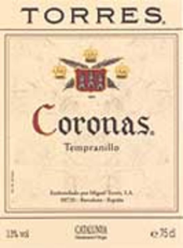 Familia Torres Coronas Tempranillo 2001 Front Label