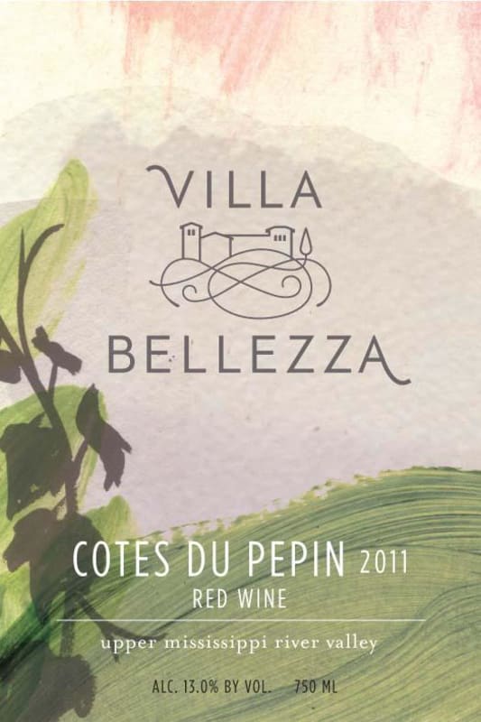 Villa Bellezza Winery and Vineyards Upper Mississippi Valley Cotes du Pepin Red 2011 Front Label