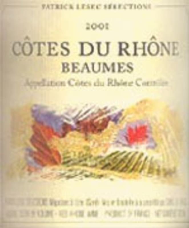 Patrick Lesec Cotes du Rhone Beaumes 2001 Front Label