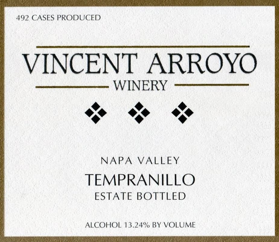 Vincent Arroyo Winery Tempranillo 2013 Front Label