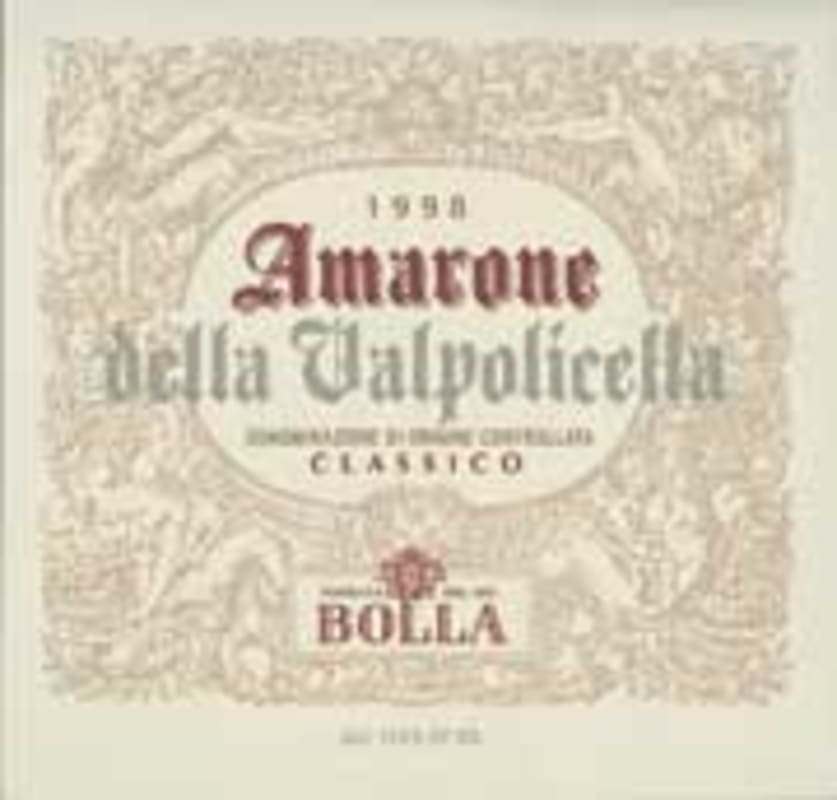 Bolla Amarone della Valpolicella Classico 1998 Front Label