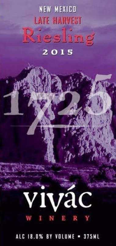 Vivac Winery 1725 Estate Vineyard Late Harvest Riesling 2015 Front Label