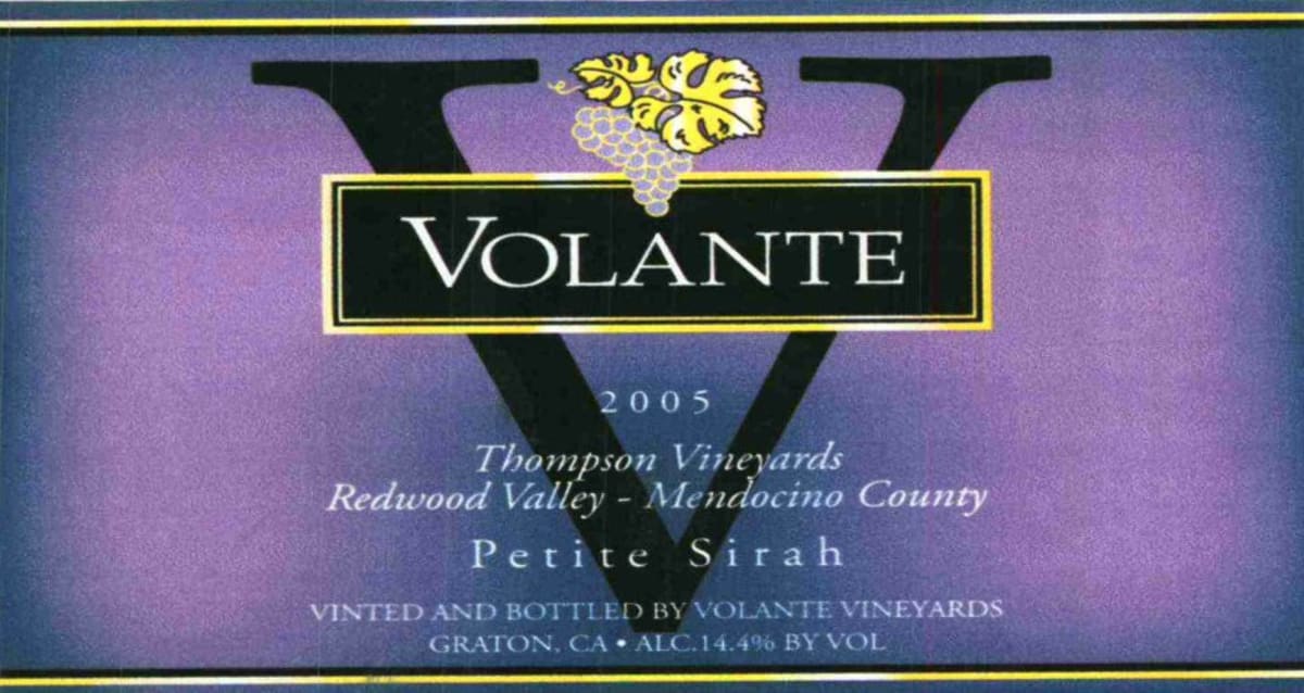 Volante Vineyards Thompson Petite Sirah 2005 Front Label