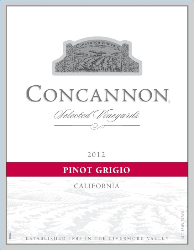 Concannon Selected Vineyards Pinot Grigio 2012 Front Label