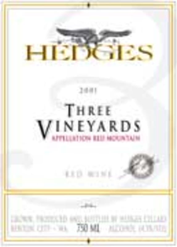 Hedges Family Estate Three Vineyards Red 2001 Front Label