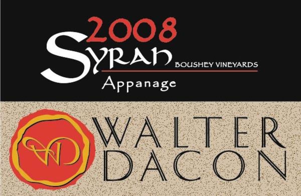 Walter Dacon Wines Appanage Boushey Vineyard Syrah 2008 Front Label