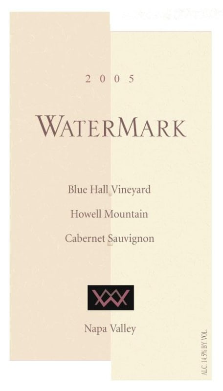 Water Mark Wine Blue Hall Vineyard Cabernet Sauvignon 2005 Front Label