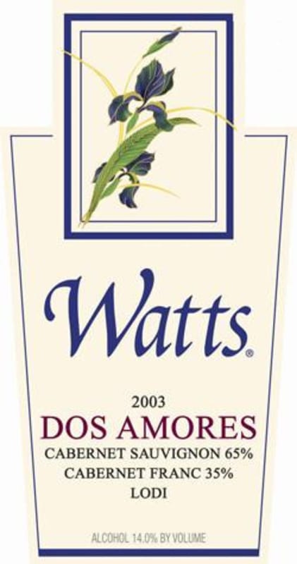 Watts Winery Dos Amores 2003 Front Label