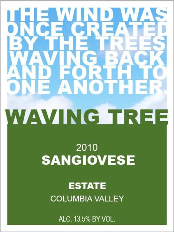 Waving Tree Winery and Vineyards Estate Sangiovese 2010 Front Label