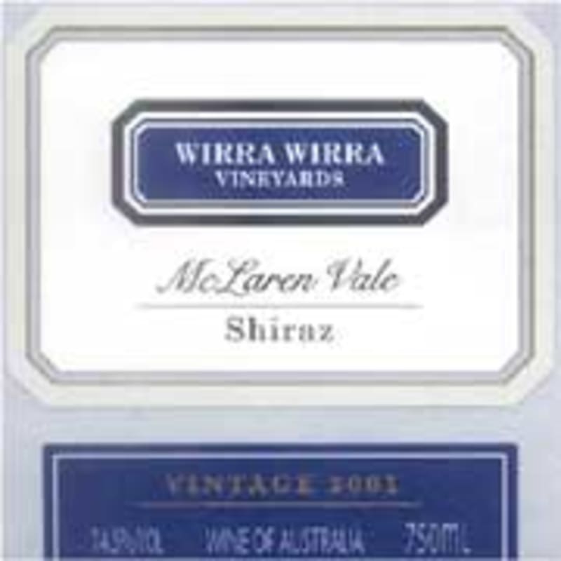 Wirra Wirra McLaren Vale Shiraz 2001 Front Label