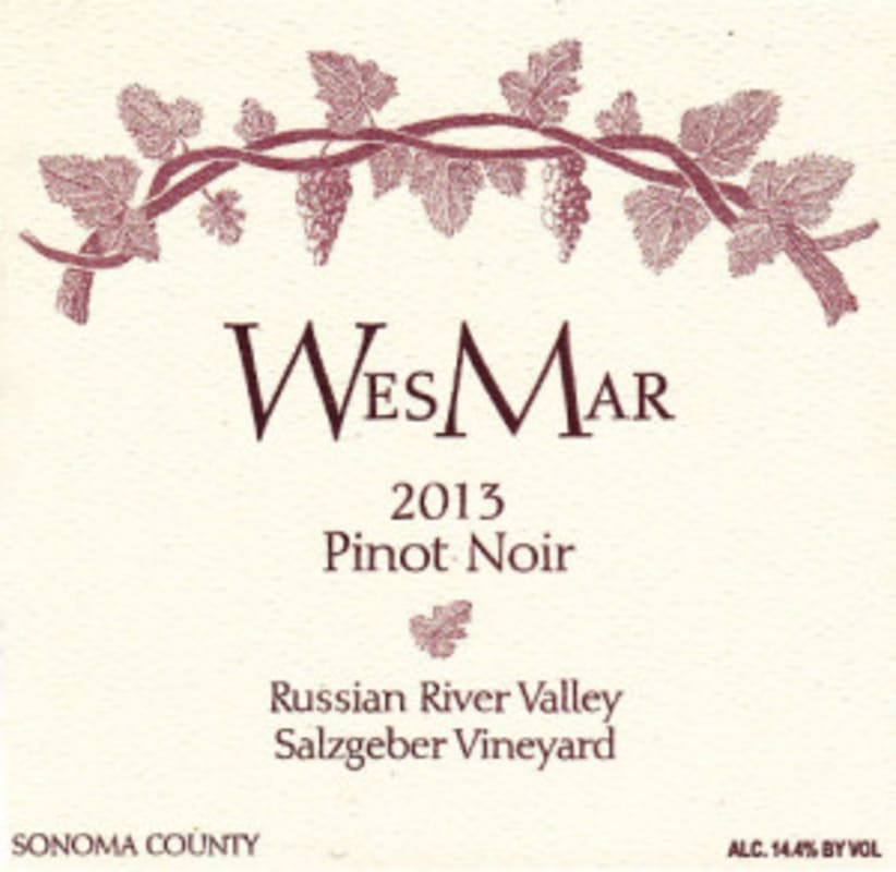 WesMar Winery Salzgeber Vineyard Pinot Noir 2013 Front Label