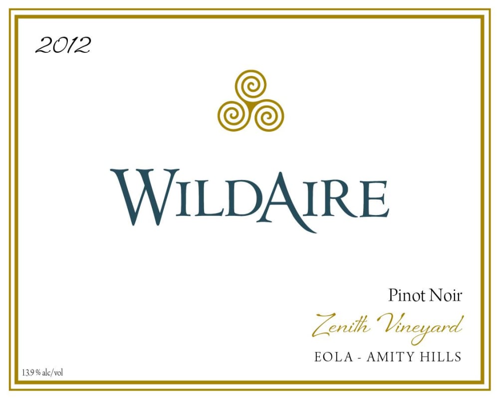 WildAire Zenith Vineyard Pinot Noir 2012 Front Label