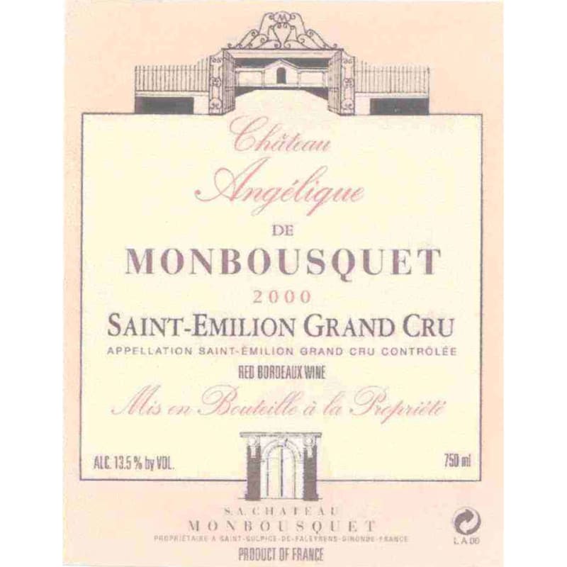 Chateau Angelique De Monbousquet St. Emilion Grand Cru 2000 Front Label