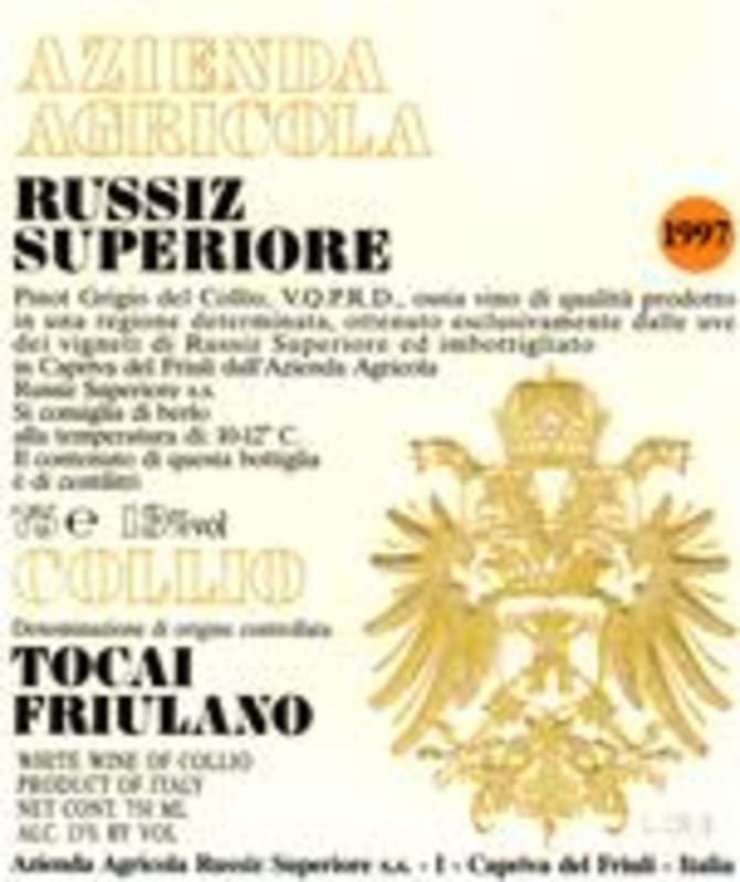 Villa Russiz Friulano 1996 Front Label
