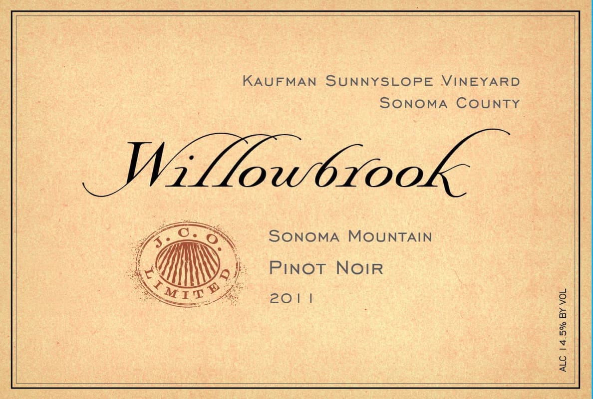 Willowbrook Cellars Kaufman Sunnyslope Vineyard Pinot Noir 2011 Front Label