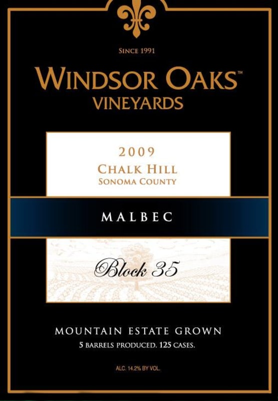 Windsor Oaks Vineyards & Winery Block 35 Malbec 2009 Front Label