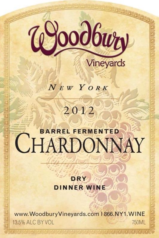 Woodbury Vineyards, Inc. Chardonnay 2012 Front Label