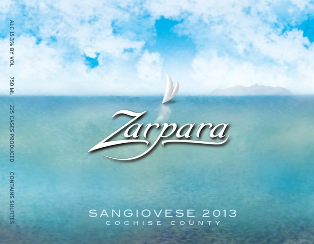 Zarpara Vineyard Sangiovese 2013 Front Label