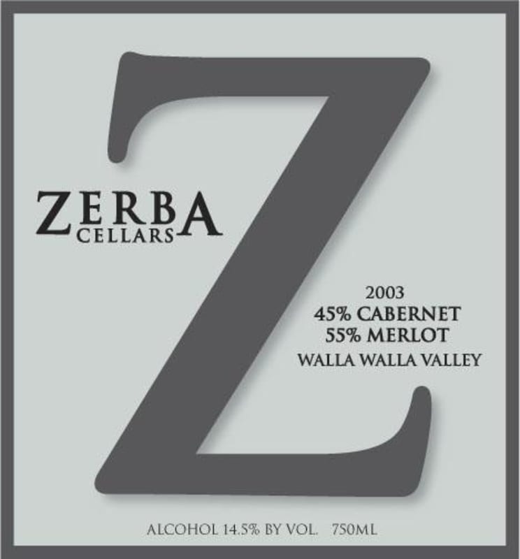 Zerba Cellars Merlot Cabernet 2003 Front Label