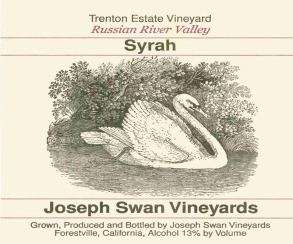 Joseph Swan Trenton Estate Vineyard Syrah 2001 Front Label