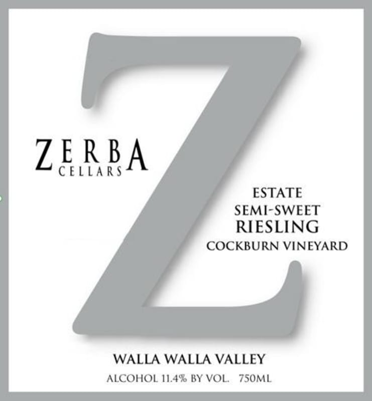 Zerba Cellars Semi Sweet Riesling 2015 Front Label