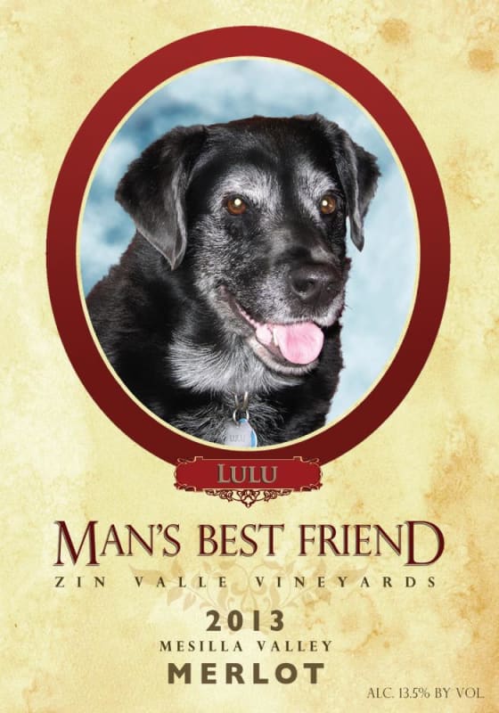 Zin Valle Vineyards Man's Best Friend Merlot 2013 Front Label