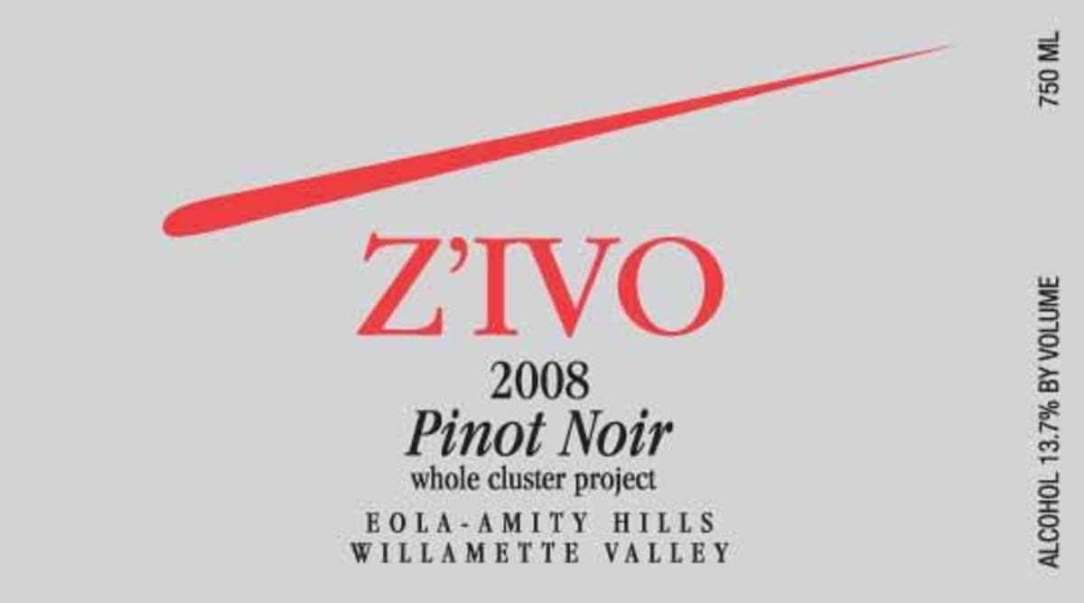 Zivo Wines Whole Cluster Project Pinot Noir 2008 Front Label