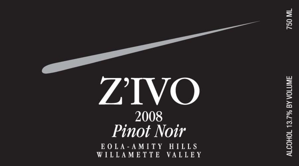 Zivo Wines Pinot Noir 2008 Front Label