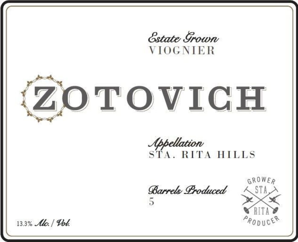 Zotovich Cellars Estate Viognier 2015 Front Label