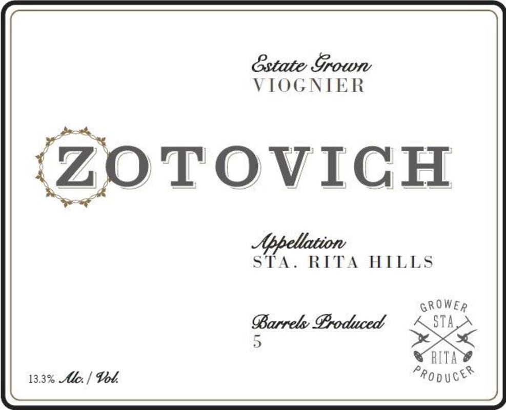 Zotovich Cellars Estate Viognier 2014 Front Label