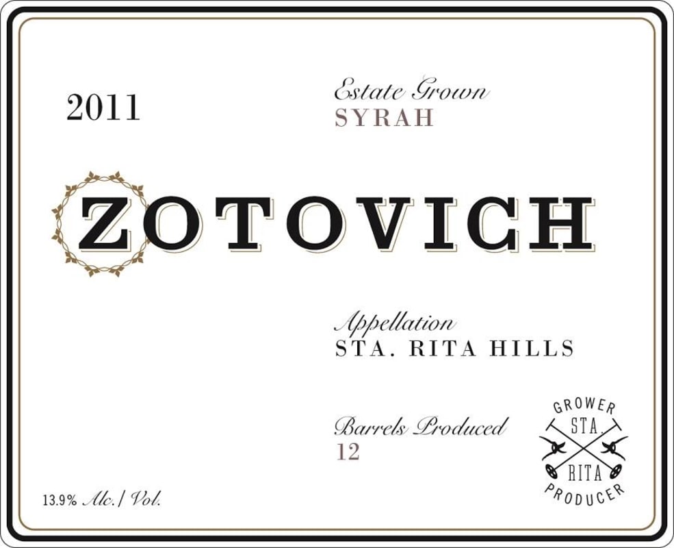 Zotovich Cellars Estate Syrah 2011 Front Label