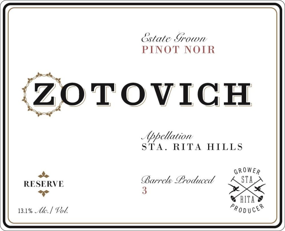 Zotovich Cellars Estate Reserve Pinot Noir 2012 Front Label