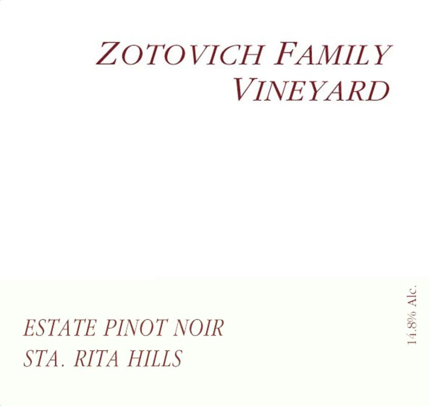Zotovich Cellars Estate Pinot Noir 2007 Front Label