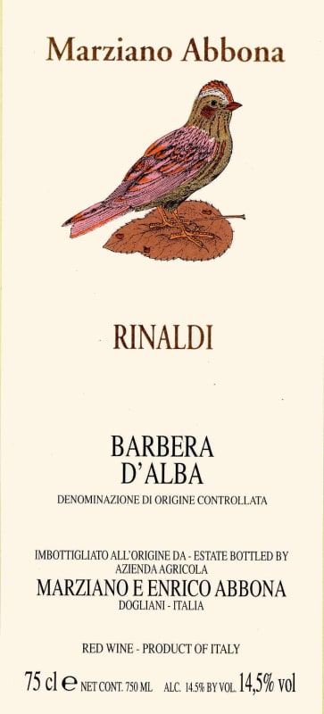 Abbona Rinaldi Barbera d'Alba 2009 Front Label