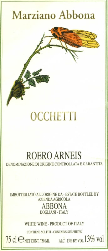 Abbona Occhetti Roero Arneis 2012 Front Label