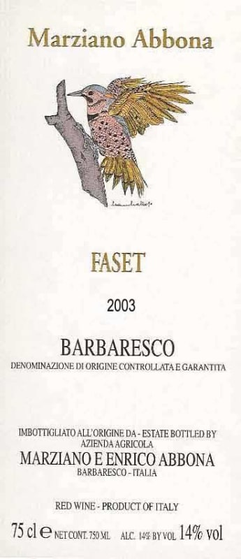 Abbona Faset Barbaresco 2003 Front Label
