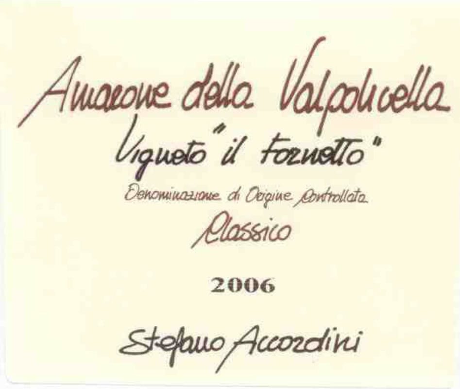 Stefano Accordini il Fornetto Amarone della Valpolicella Classico 2006 Front Label