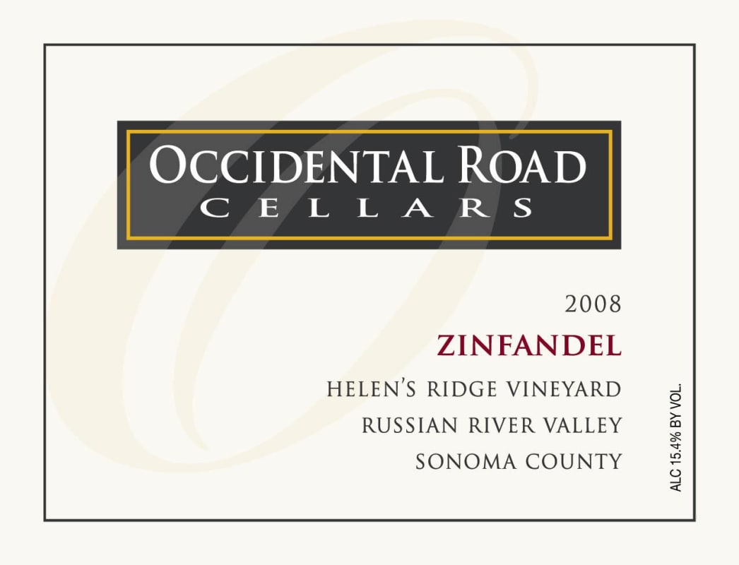 Occidental Road Cellars Helens Ridge Zinfandel 2008 Front Label