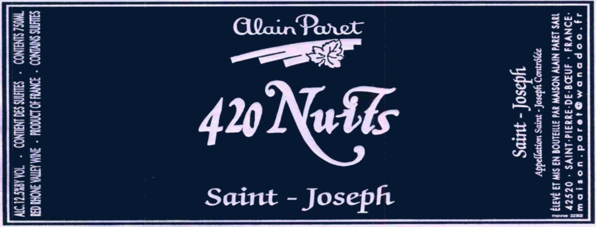 Alain Paret Alain Paret Saint-Joseph 420 Nuits 2006 Front Label