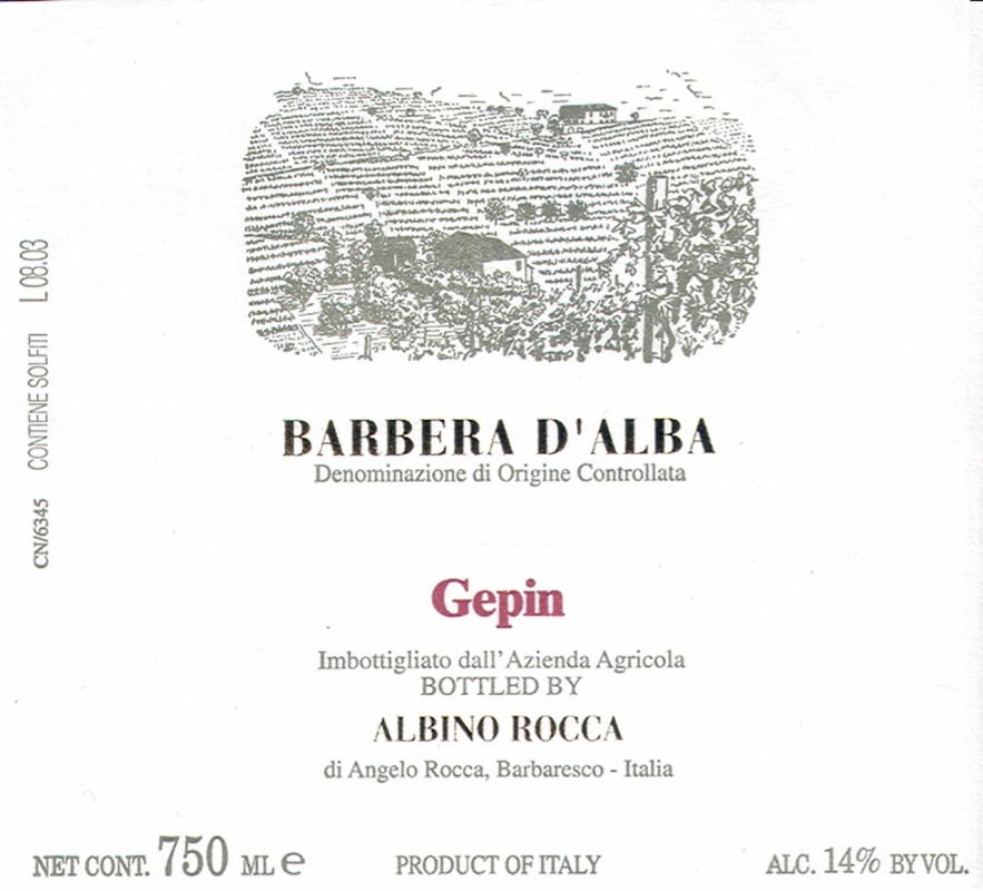 Albino Rocca Gepin Barbera d'Alba 2007 Front Label