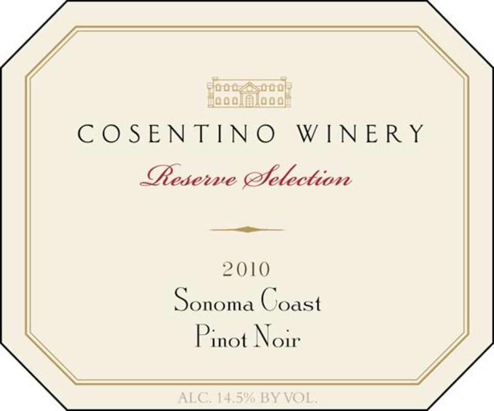 Cosentino Reserve Selection Pinot Noir 2010 Front Label