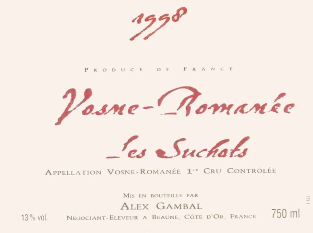 Alex Gambal Vosne-Romanee Les Suchats 1998 Front Label