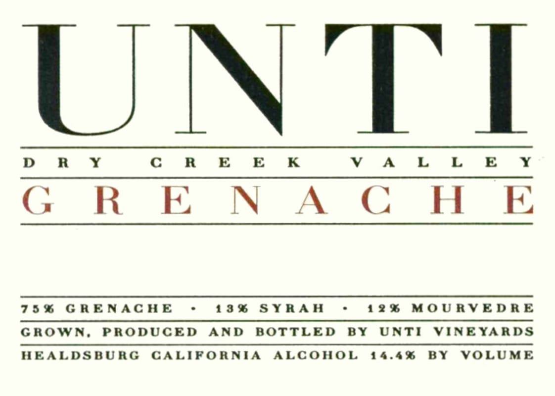 Unti Grenache 2004 Front Label